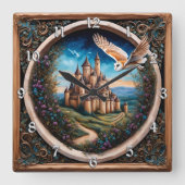 Labyrinth Gate Castle Fantasy Kunst Vierkante Klok (Voorkant)