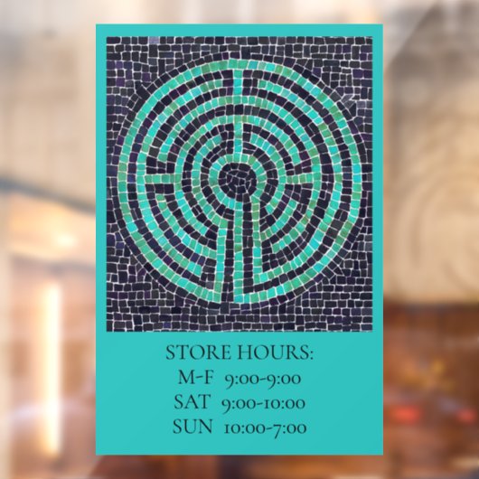 LABYRINTH III 12x18 Venster Cling +Text - Turquois Raamsticker (Vel 2)