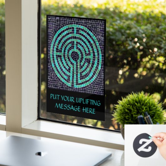 LABYRINTH III 8x11 Venster Cling +Text - Zwart Raamsticker (Kantoor)