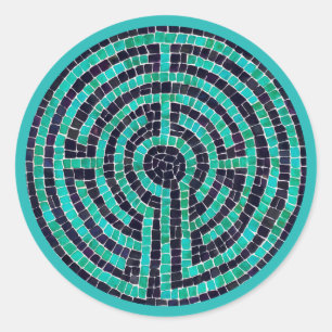 LABYRINTH III Grote ronde Stickers - Turquoise