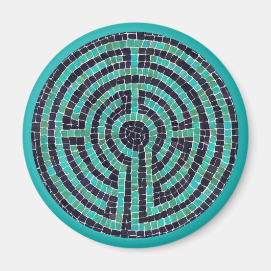 LABYRINTH III ronde magneet - Turquoise (Voorkant)