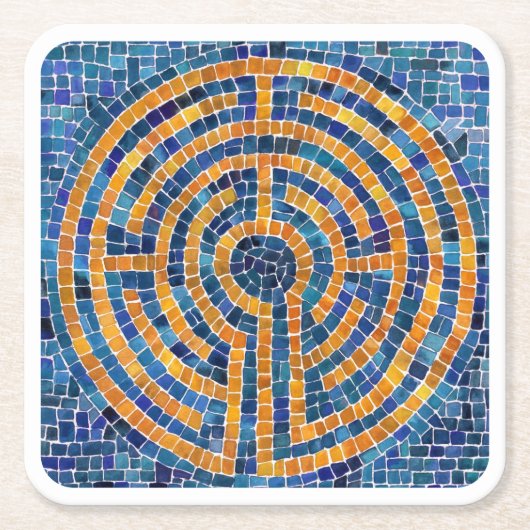 LABYRINTH IV Vierkante Papier Onderzetters - Wit (Voorkant)