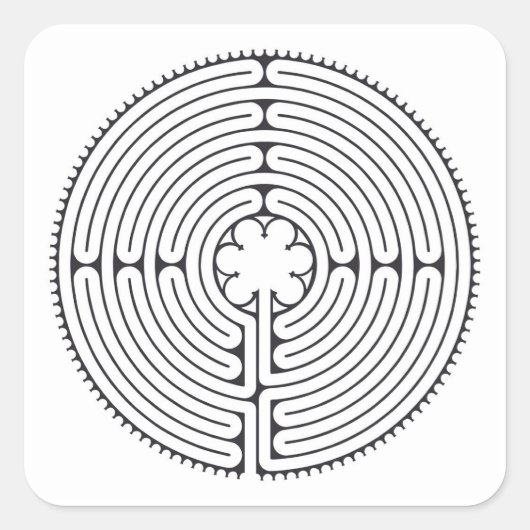 Labyrinth Kathedraal van Chartres Zwart-wit Vierkante Sticker (Voorkant)