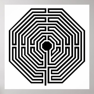 Labyrinth Maze Kathedraal van Amiens Zwart-wit Poster