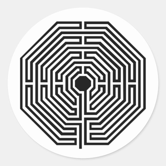 Labyrinth Maze Kathedraal van Amiens Zwart-wit Ronde Sticker (Voorkant)