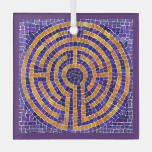 LABYRINTH MOSAIC Glass Square Ornament