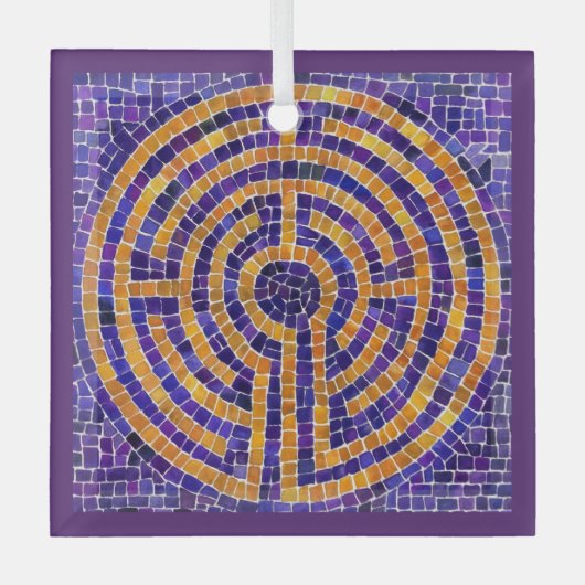 LABYRINTH MOSAIC Glass Square Ornament (Voorkant)