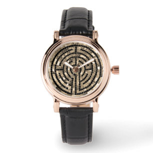 LABYRINTH V Perfect vierkant zwart lederen horloge
