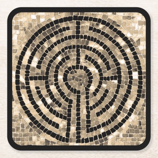 LABYRINTH V Vierkante Papier Onderzetters - Zwart (Voorkant)