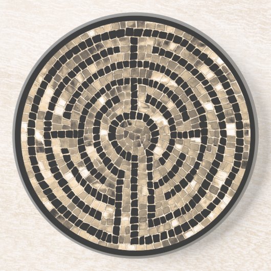 LABYRINTH V Zandsteen Onderzetter - Zwart (Voorkant)