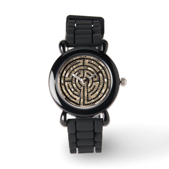 LABYRINTH V Zwarte Siliconen Horloge (Voorkant)