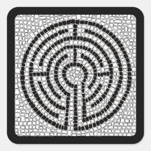 LABYRINTH VII Kleine vierkante Stickers - Zwart