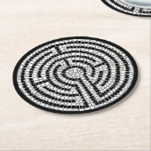 LABYRINTH VII Ronde Papieren Onderzetters - Zwart (Gebogen)