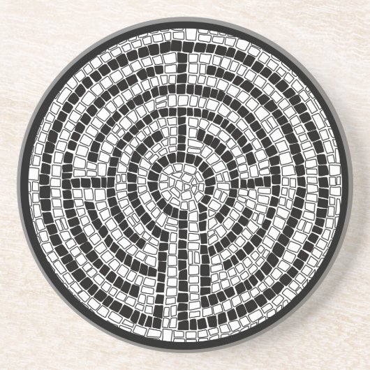 LABYRINTH VII Zandsteen Onderzetter - Zwart (Voorkant)