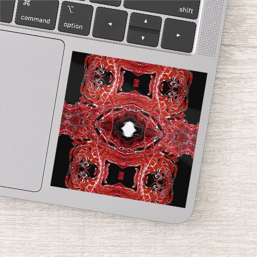Labyrinthine Abstract Red Black White Fluid Art Sticker (Detail)