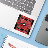 Labyrinthine Abstract Red Black White Fluid Art Sticker (Laptop met iPhone)