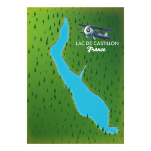 Lac de Castillon Frankrijk kaart Foto Afdruk