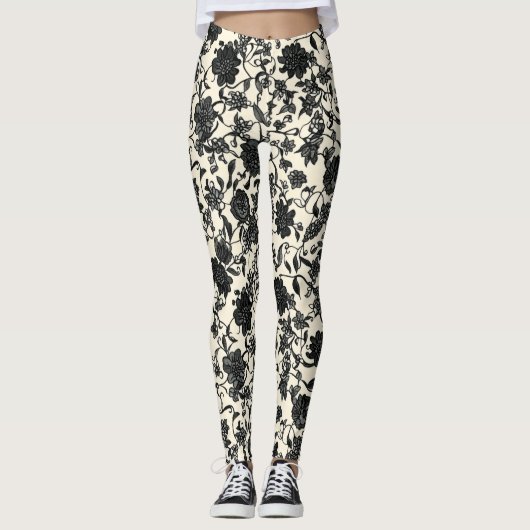 Lacce Flower Black Pattern Leggings (Voorkant)