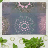 Lace-achtige Roze Heart Mandala en Gray Theedoek (Gevouwen)