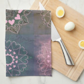 Lace-achtige Roze Heart Mandala en Gray Theedoek (Quarter Fold)