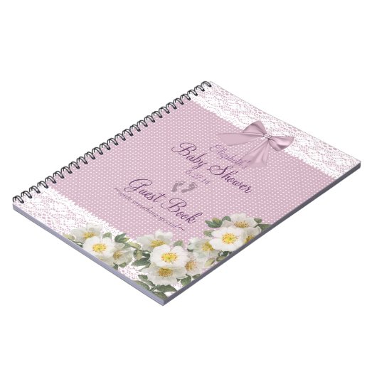 Lace Afbeelding Lavender Bow Baby shower Guest Boo Notitieboek (Linkerzijde)