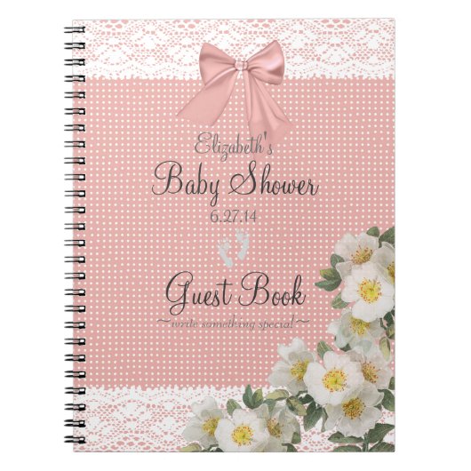 Lace Afbeelding Rozen Peach Bow Baby shower Guest  Notitieboek (Voorkant)