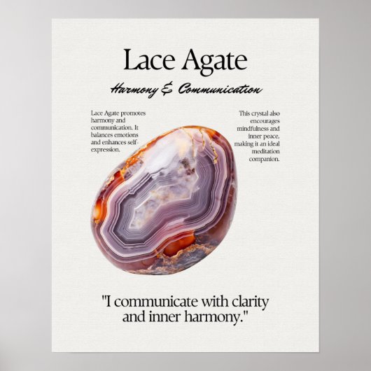 Lace Agaat Gem Crystal Betekenis Kaart Poster (Voorkant)