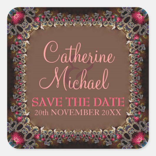  Lace Alternative Wedding Save the Date Sti Vierkante Sticker (Voorkant)