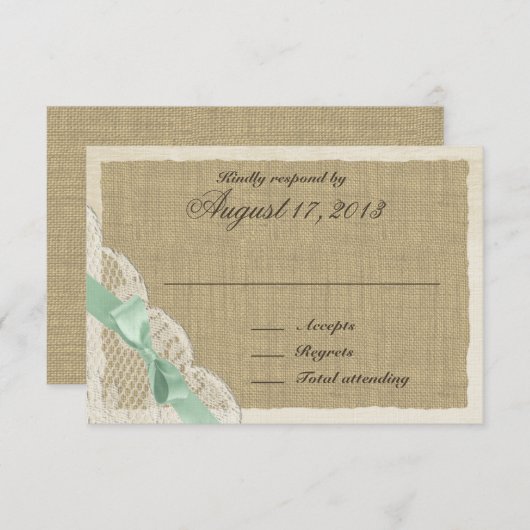 Lace and Mint Green Bow Country Response Kaart (Voorkant / Achterkant)