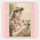 lace and posies victorian lady vierkante sticker (Voorkant)