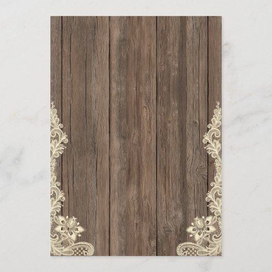 Lace and Wood Script Calligraphy Rustic Wedding Kaart (Achterkant)