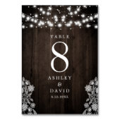 Lace and Wood String Lights Rustic Wedding Kaart (Voorkant)