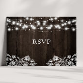 Lace and Wood String Lights Rustic Wedding RSVP Briefkaart
