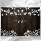 Lace and Wood String Lights Rustic Wedding RSVP Briefkaart