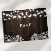 Lace and Wood String Lights Rustic Wedding RSVP Briefkaart