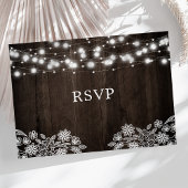 Lace and Wood String Lights Rustic Wedding RSVP Briefkaart
