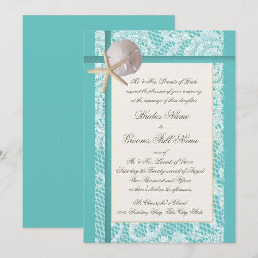 Lace Aqua Beach bruiloft Kaart (Voorkant / Achterkant)