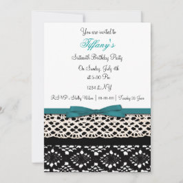 lace aqua damask Sweet Sixteen party Invitation Kaart