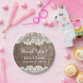Lace Barn Wood Rustic Wedding Dank je Papieren Bordje (Feest)