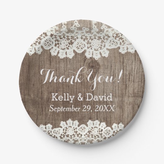 Lace Barn Wood Rustic Wedding Dank je Papieren Bordje (Voorkant)