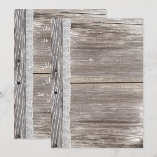 Lace Barn Wood Wedding Invitation Kaart (Voorkant / Achterkant)