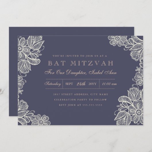  Lace Bat Mitzvah Kaart (Voorkant / Achterkant)