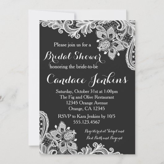 Lace Black en White Bridal Shower-uitnodiging Kaart (Voorkant)