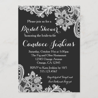 Lace Black en White Bridal Shower-uitnodiging Kaart