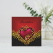Lace Black Gold Deep Red Heart Jewel Kaart (Staand voorkant)