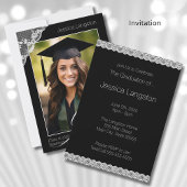 Lace & Black Photo Graduation Party Uitnodiging