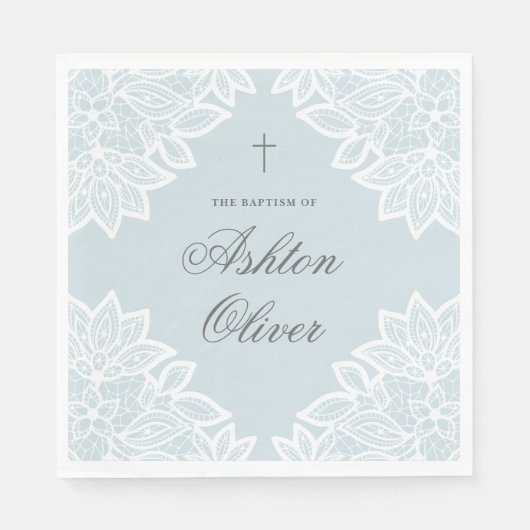  Lace Blue Christening Baptisme Servet (Voorkant)