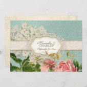 Lace Blue Elegant White Hydrangea n Roos Kaart (Voorkant / Achterkant)