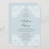  Lace Blue Religious Baptism & Christening Aankondiging (Voorkant / Achterkant)