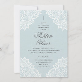 Lace Blue Religious Baptism & Christening Aankondiging